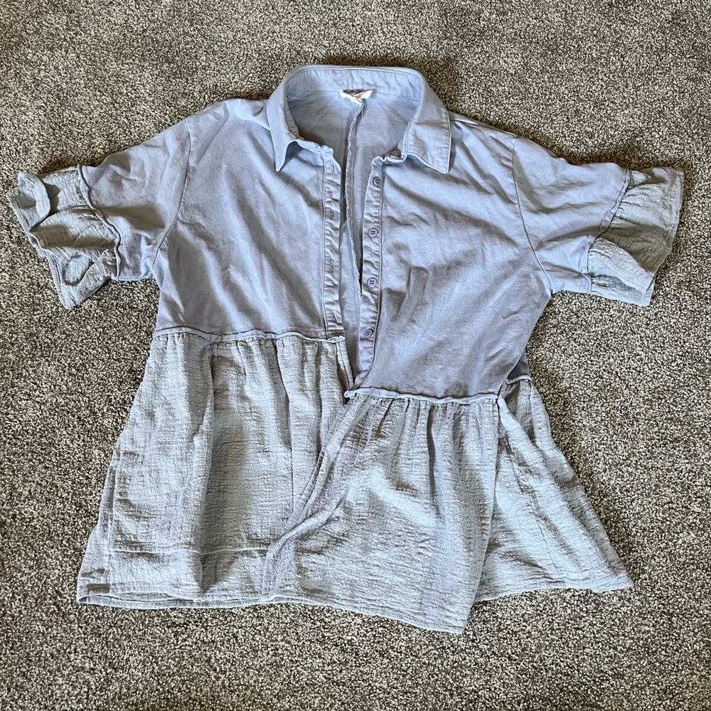 Short sleeved button up top, soft and flowy